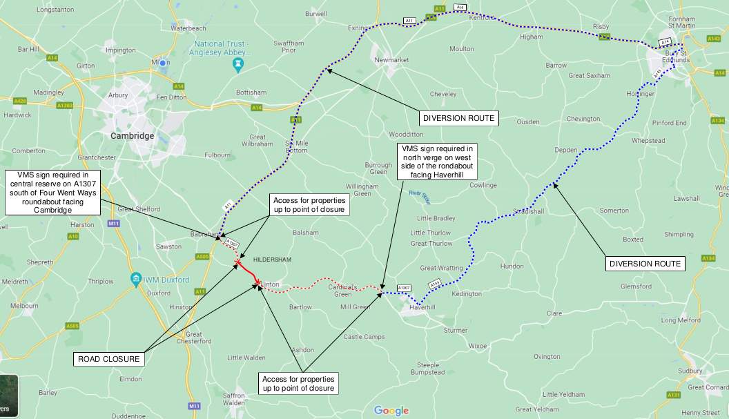 A1307 Closed Sat 15th July Mon 17th July West Wickham and